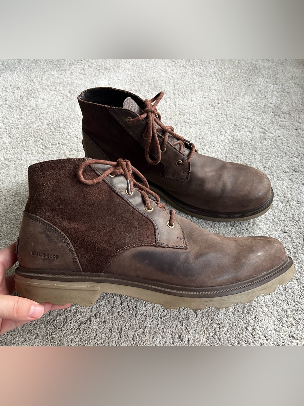 SOREL Men’s Size 13 Carson Brown Leather Waterproof Chukka Lace Up Boots